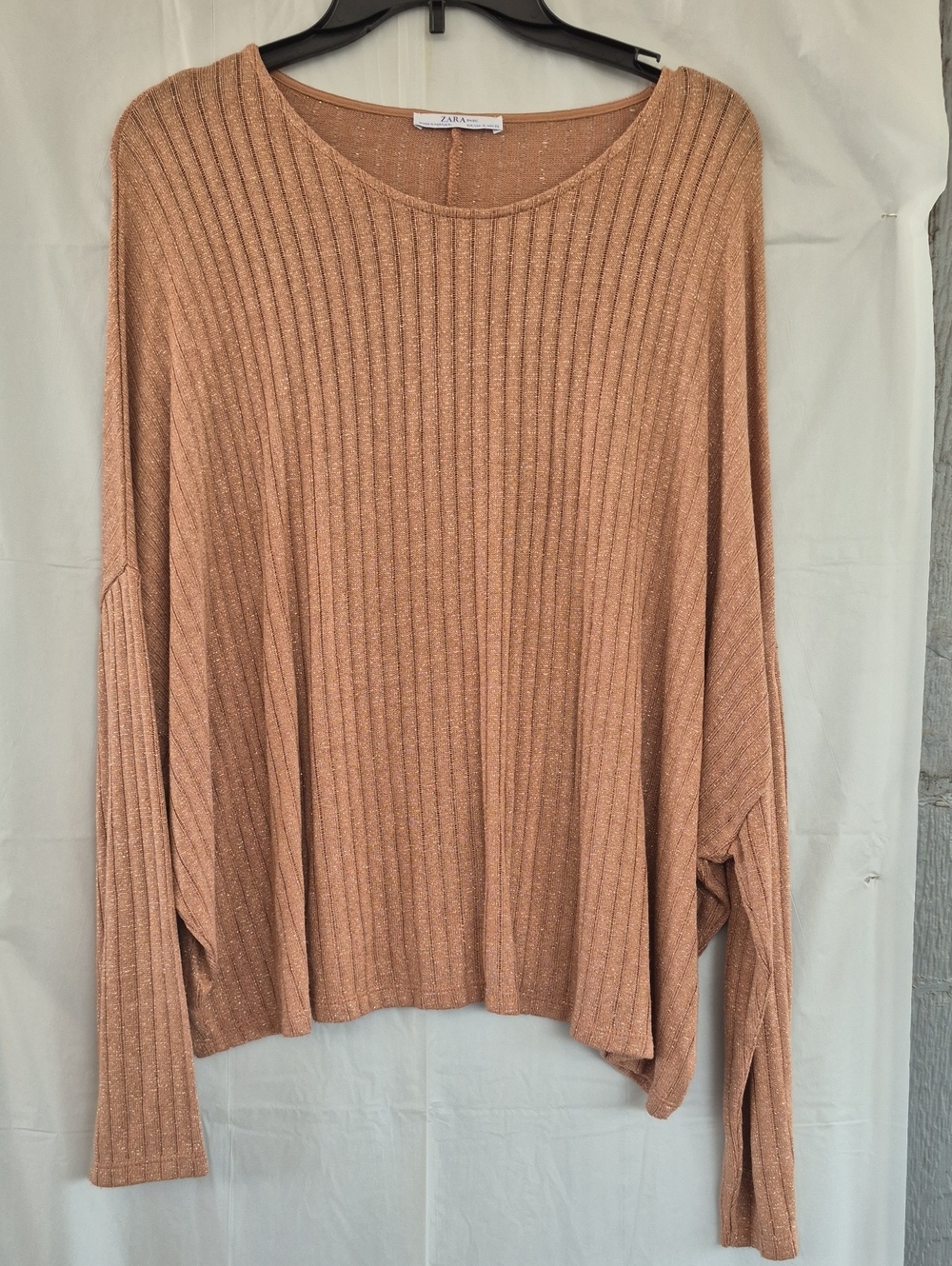Zara Ribbed Shimmer Crewneck Sweater - Rose Gold